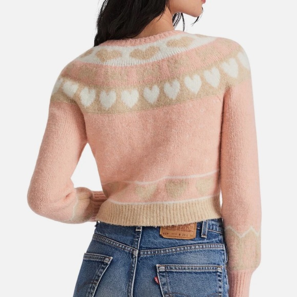 LoveShackFancy Dimples Heart Print Crop Cardigan in Champagne Toast |S - Picture 5 of 8